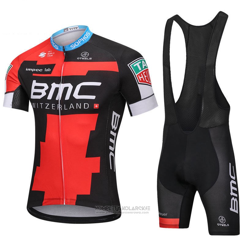 2018 Odziez Rowerowa BMC Czerwony Czarny Krotkie Rekawy i Rowerowe Szelkach